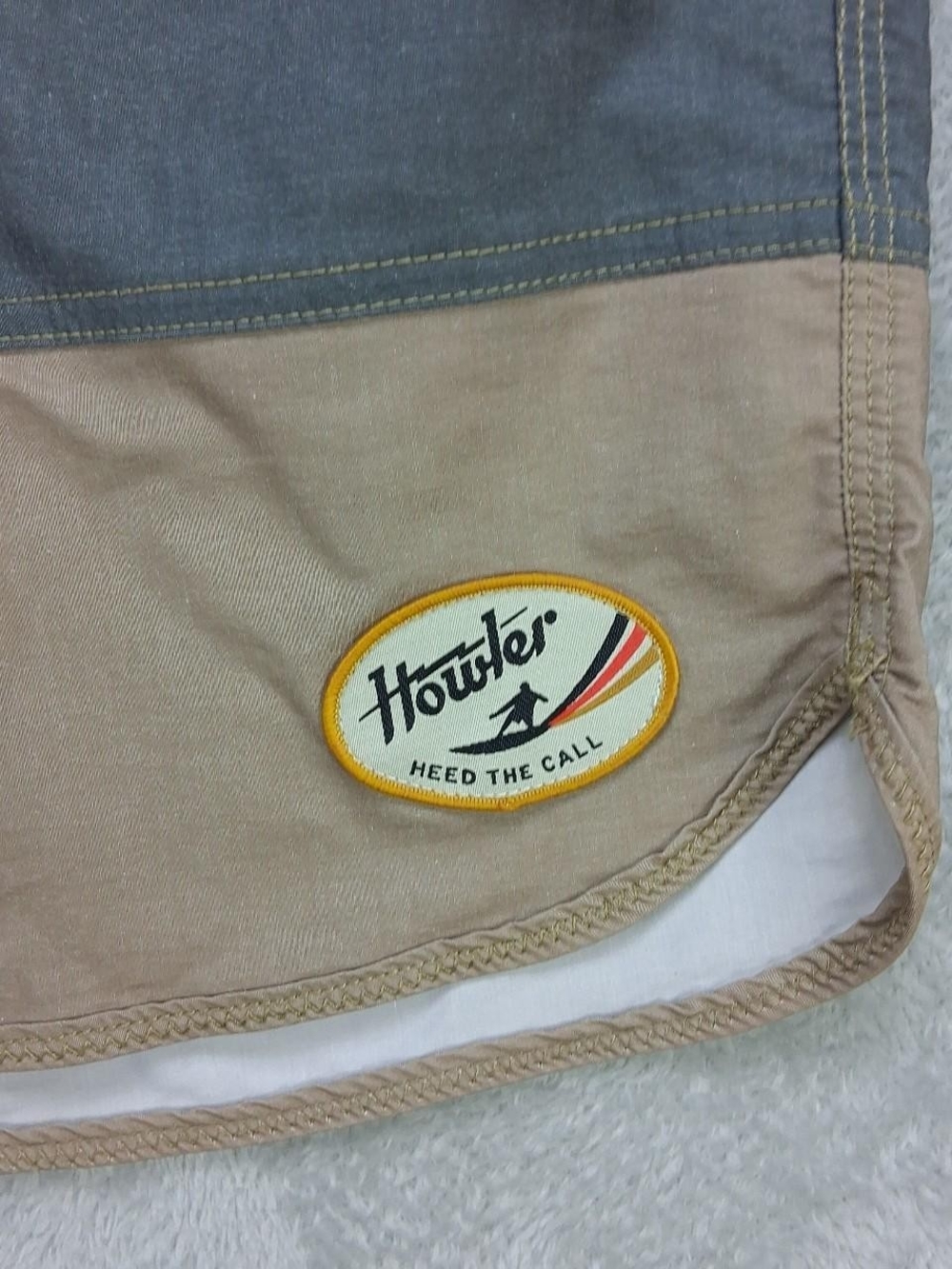 Men's Two-Tone Khaki and Blue Performance Shorts - Picture 9 of 9